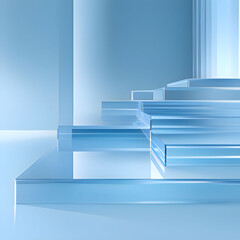 Obraz premium a stack of white steps with a blue background and a column with a column in the middle. Generative AI