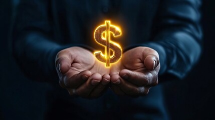 Prosperous Hands Holding Glowing Dollar Sign Symbol of Wealth and Earnings