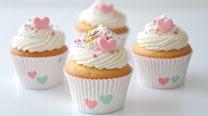 Celebrate love with playful cartoon cupcakes topped with hearts for a sweet valentine background