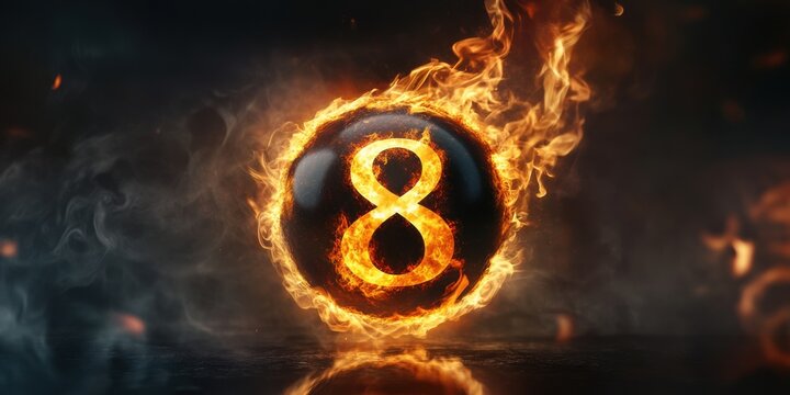 Fiery Number Eight Orb: An Enigmatic Burning Sphere of Digital Art