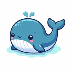 Cute Chibi Whale Illustration on White Background - Adorable Animal Design in Flat Style