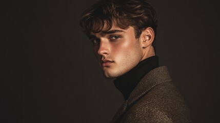 Fototapeta premium Man in Brown Jacket and Black Turtleneck