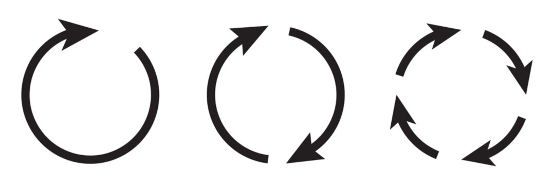 Set of black circle vector arrows. refresh arrow icon, loading arrow icon set.
