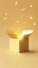 Glowing rays of light coming out of an open box, Lights coming out of boxes, Old antique wooden treasure box with magic lights coming out