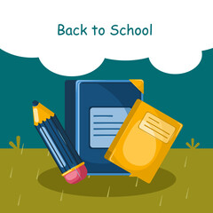 Flat illustration back to school with pencil and books