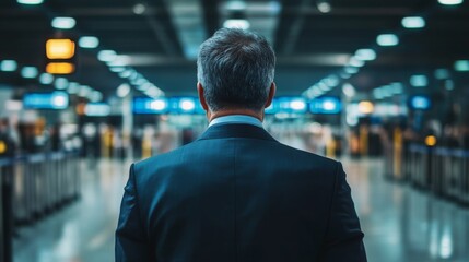 Businessman Airport Security Line Travel Corporate Journey
