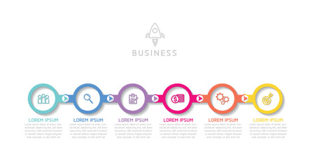 Vector infographic business presentation template with circular interconnection with 6 options.