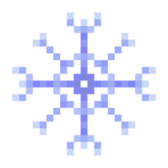 Blue snowflake pixel art isolated on a white background. Vector 8 bit illustration.