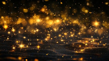 Naklejka premium A shimmering backdrop of golden bokeh lights, creating a magical and enchanting atmosphere filled with sparkle.
