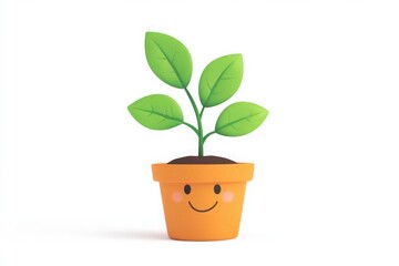 Fototapeta premium Charming Cartoon Plant in a Colorful Pot