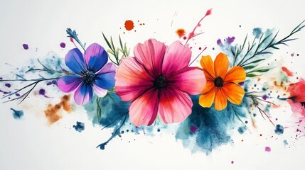 Vibrant Pastel Watercolor Floral Art With Splatters