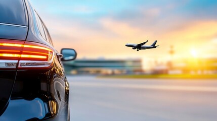 Airport Luxury Car Service Business Travel Sunset Airplane