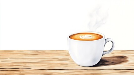Obraz premium Steaming Watercolor Coffee Cup on Textured Wooden Surface