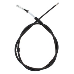 A detailed closeup image of a throttle cable set against a white background