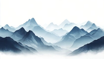 Fototapeta premium Majestic blue mountain landscape with soft mist and layered peaks at dawn