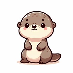 Obraz premium Chibi Otter Illustration in Flat Style on White Background
