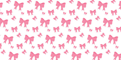Pink ribbon bows on a white background. Seamless vector pattern illustration.
