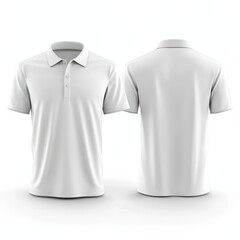 Blank collared shirt mock up template, front and back view, isolated on white, plain t-shirt mockup. Polo tee design presentation for print. Generative AI