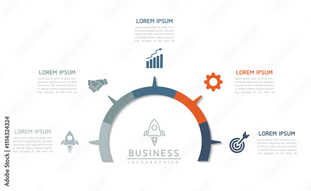 Wall mural vector infographic business presentation template with circular interconnection with 5 options.