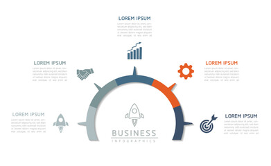Vector infographic business presentation template with circular interconnection with 5 options.