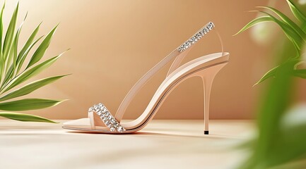 Elegant Nude High-Heeled Sandal Adorned with Sparkling Crystals
