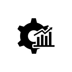 Gear Statistic icon. Growing graph icon. Growth chart icon. Growing bar graph vector