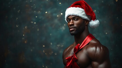 naked african american man  in Christmas hat