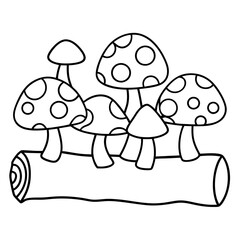 Colorful Mushroom Cluster on Log - Vector Art