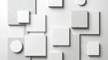 Minimalistic Abstract Designs on a Clean White Background with Light Gray Shadows and Crisp Lines