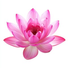 A vibrant pink lotus flower fully bloomed and centered on a white background