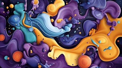 Dynamic Abstract Swirls of Vibrant Hues on a Deep Purple Canvas
