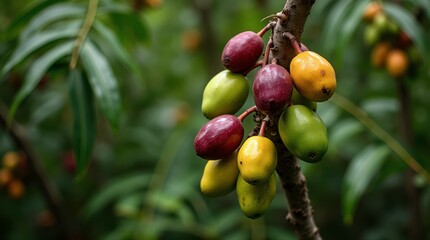 Bunch of Ripening Fruits on a Tree in a Brazilian Tropical Forest During Daytime. Generative AI