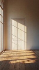 Sunlight streams through an open door in a quiet hallway during the afternoon
