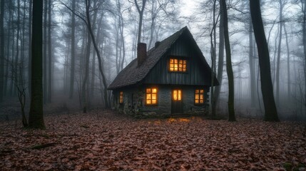 Wooden Cabin at Night