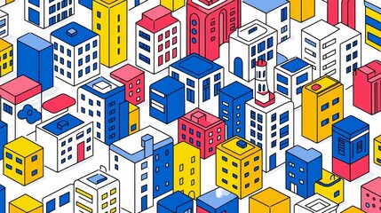 Obraz premium A dynamic bird's-eye perspective of a lively city packed with colorful high-rises.