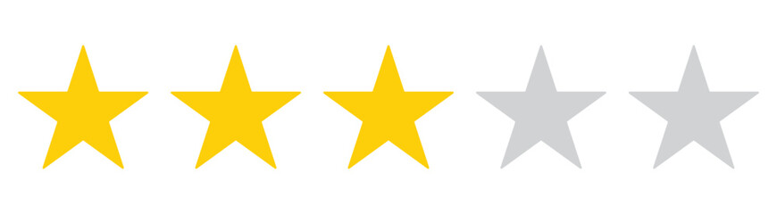 Three star rating icon isolated on transparent background. Three stars customer product rating review. vector illustration. Product rating or customer review with gold stars set collection. Graphic 