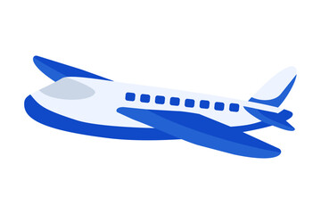 Blue and white plane. Vector simple color flat illustration.