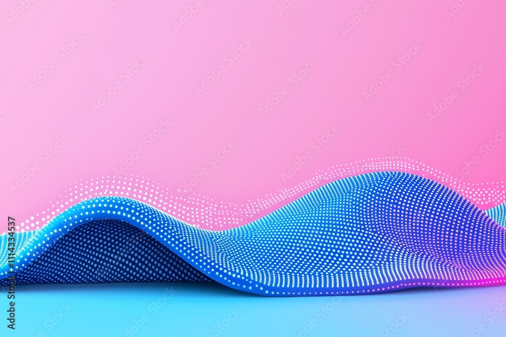 Poster an abstract wave pattern with colorful dots, generating a dynamic visual impact.
