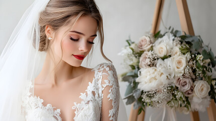 Naklejka premium Wedding photos with a clean background for free space for text. For use with advertising banners for weddings or Valentine's Day.