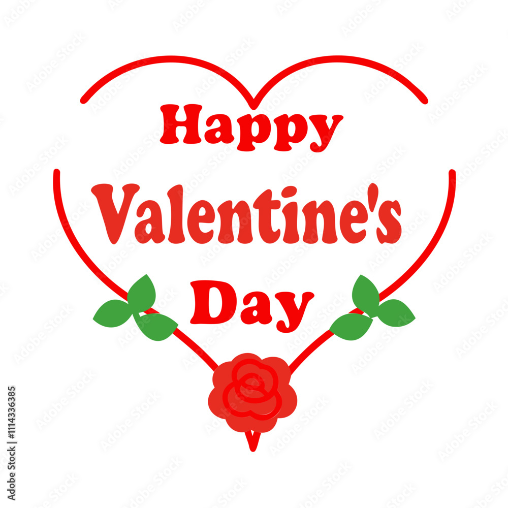 Fototapete vector silhouette of a valentine's day typography design in a heart shape with rose flowers isolated