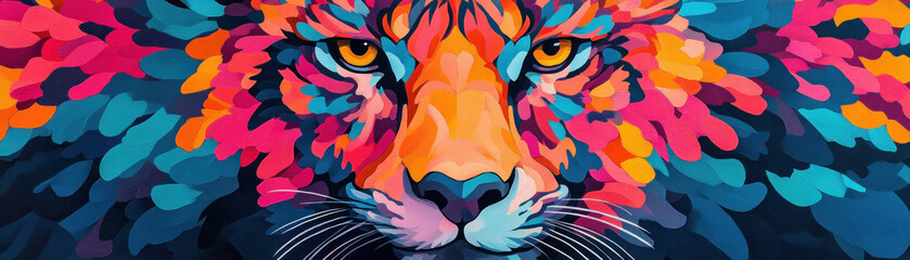 Obraz premium Vibrant lion artwork with colorful and artistic abstract features.