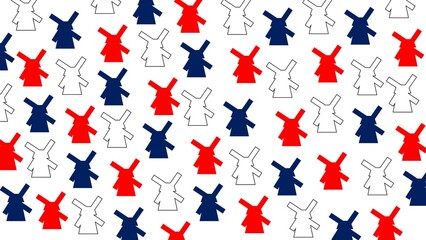Holland windmill pattern illustration The Netherlands Travel Landmark line art and silhouette