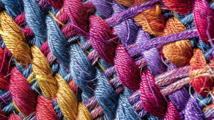 Intricate close-up of fabric weaving, capturing each thread and fine texture in detail