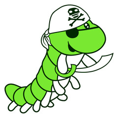 Caterpillar Evil Pirate Sailor Funny Cute Comic Design Lover Art Vector Illustration Card T-Shirt Poster Sticker Graphic Print Decorative Drawing Isolated Logo Decoration Symbol Creative Cool Style
