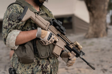 Close up weapon in a military operation