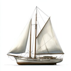 Obraz premium Isolated on a white background, this detailed illustration depicts a classic yawl with two masts and a unique hull design.