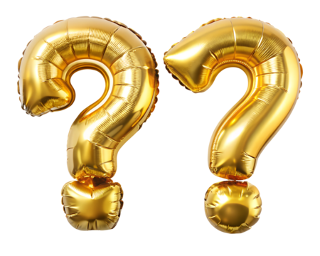 golden neon hollografic foil balloon in the shape of  ? for birthday party isolated on the white background