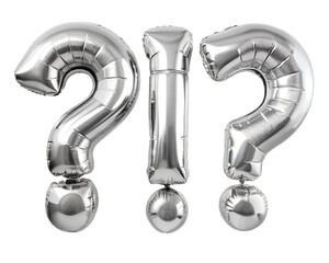 neon hollografic foil balloon in the shape of  ? and ! mark for birthday party isolated on the white background