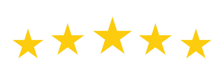 Five stars icon Vector. Five stars customer product rating review flat icon for apps and websites. Golden coloured five star rating icon vector illustration.