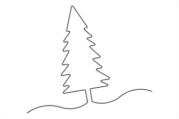 Continuous single line art drawing of winter tree isolated concept Doodle vector illustration